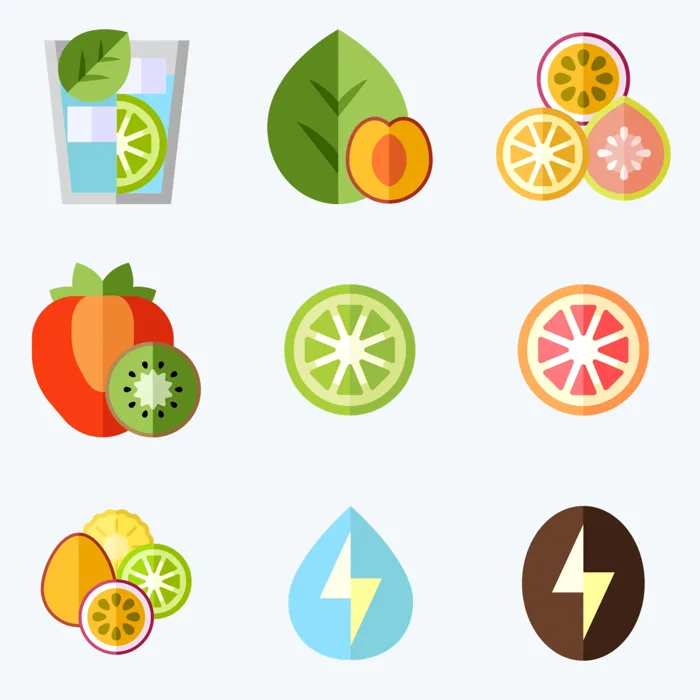 Drop Water flavor icons including Mint Mojito, Peach Tea, Strawberry Kiwi, Lime and Hydration Electrolytes