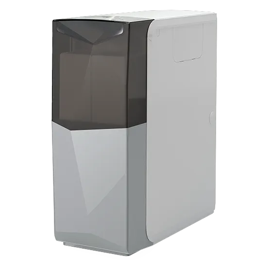 Arc compact twin-tank water softener in grey and white