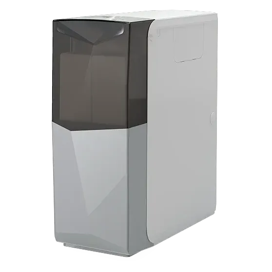 Arc compact twin-tank water softener in grey and white